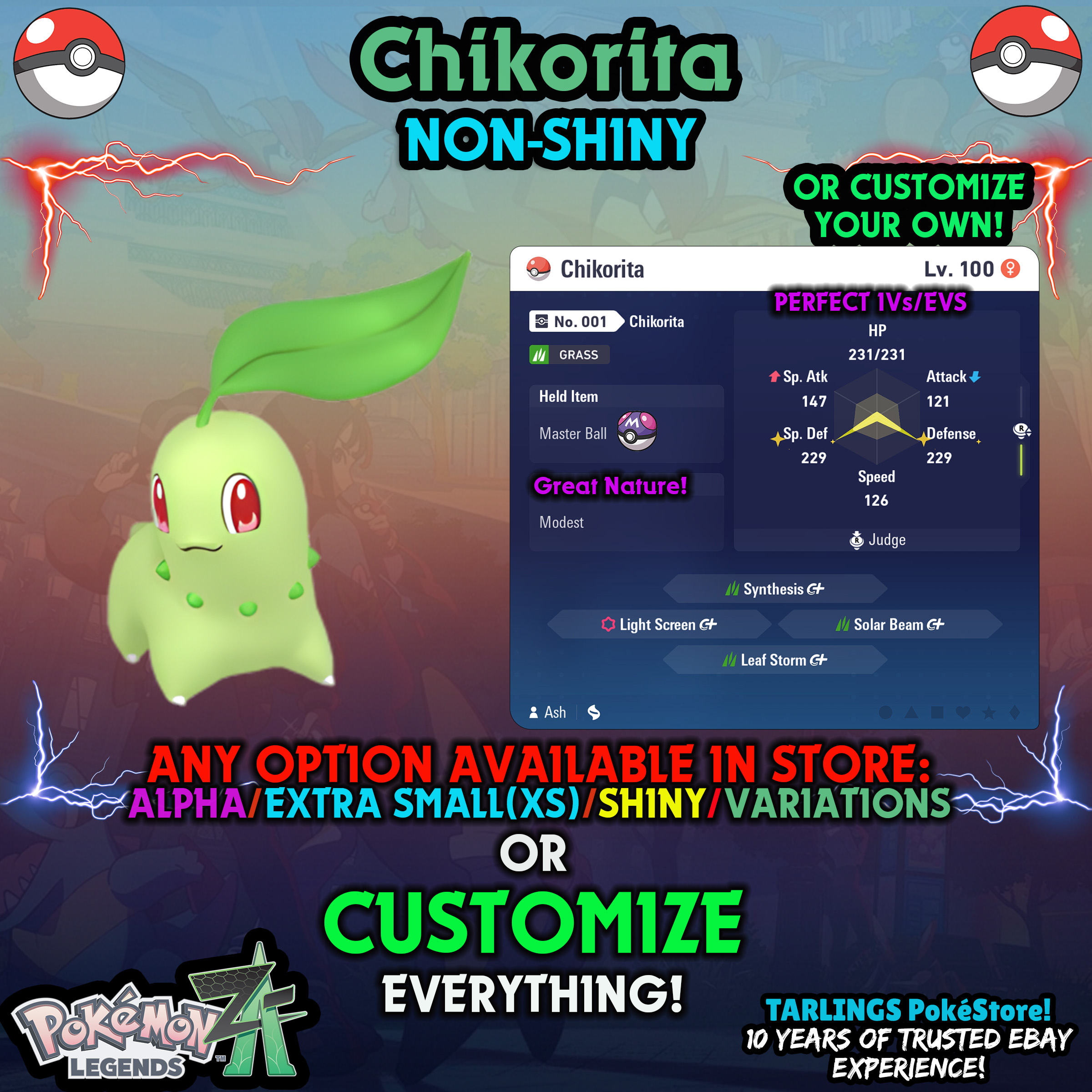 Pokemon Legends ZA π Chikorita - SHINY/NON-SHINY/ALPHAS/X-SMALL β¨ OR CUSTOM β¨ - Picture 5 of 20