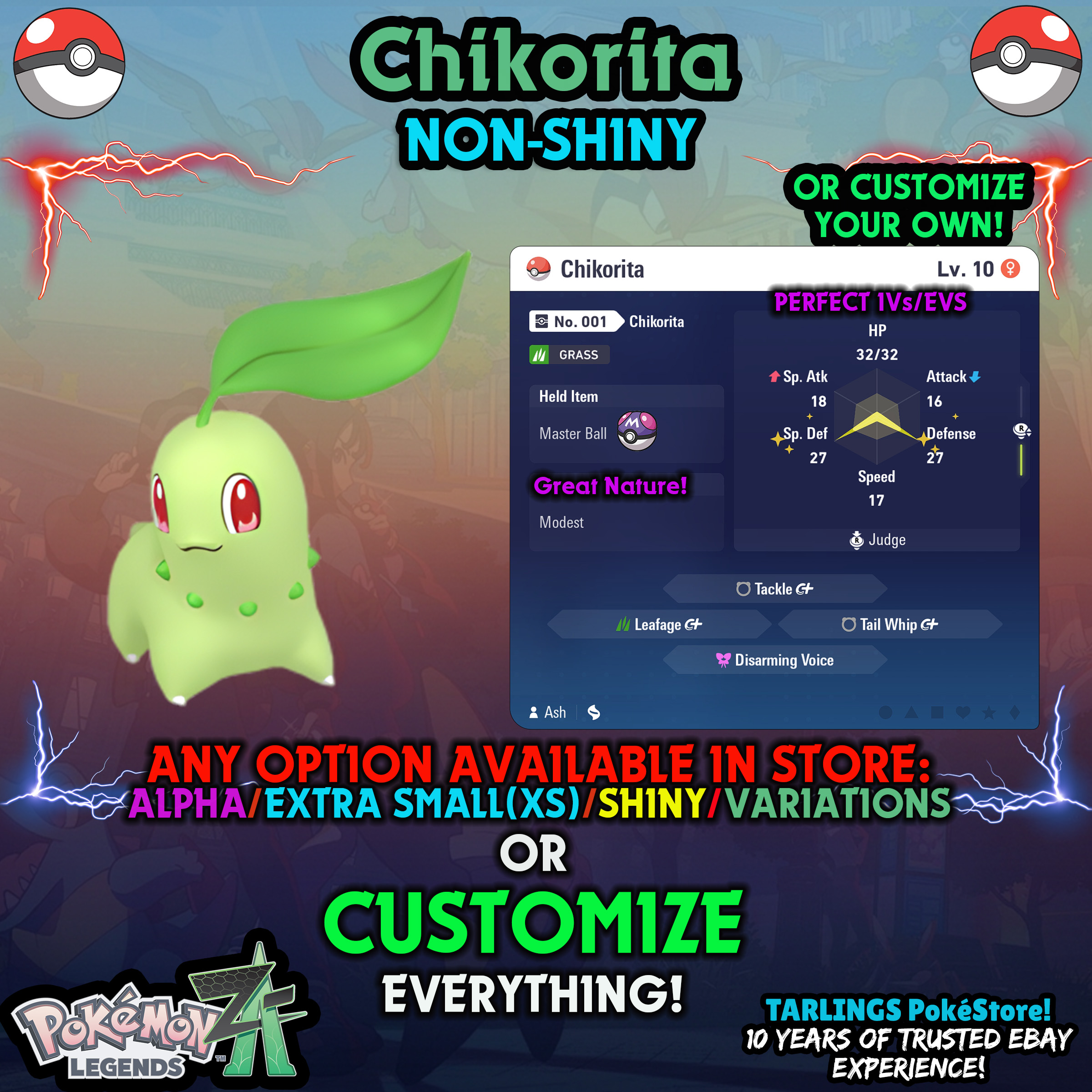 Pokemon Legends ZA π Chikorita - SHINY/NON-SHINY/ALPHAS/X-SMALL β¨ OR CUSTOM β¨ - Picture 3 of 20
