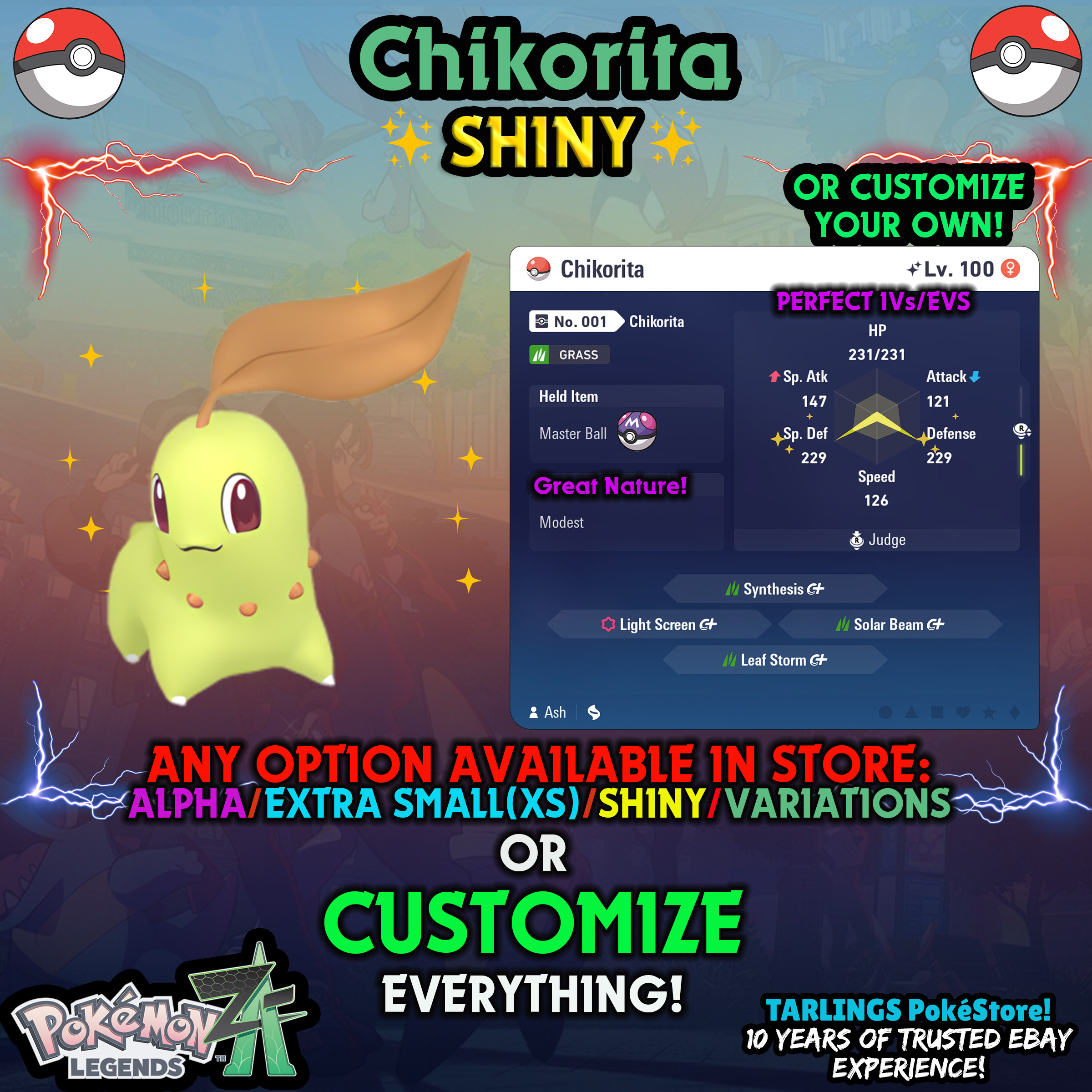 Pokemon Legends ZA π Chikorita - SHINY/NON-SHINY/ALPHAS/X-SMALL β¨ OR CUSTOM β¨ - Picture 8 of 20