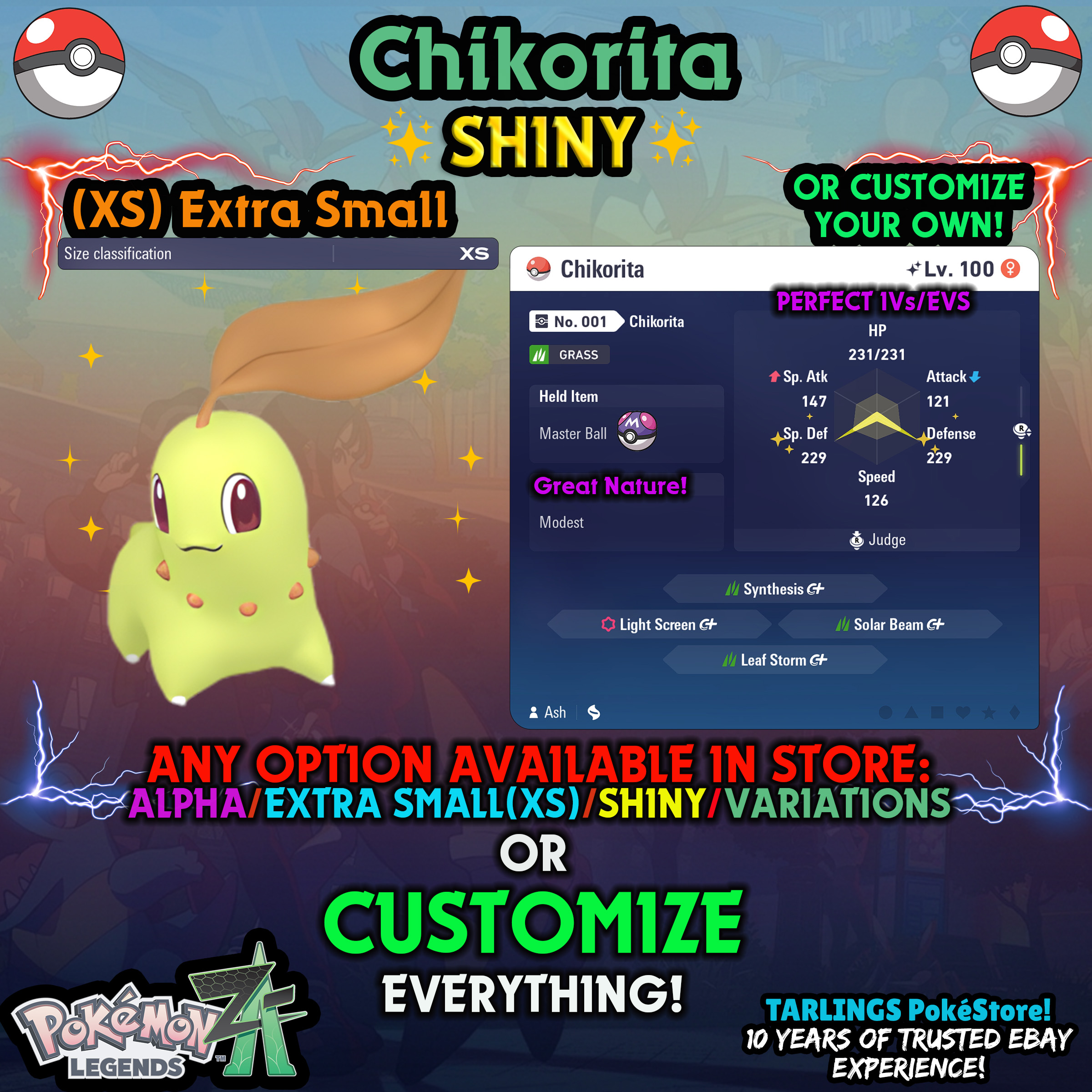 Pokemon Legends ZA π Chikorita - SHINY/NON-SHINY/ALPHAS/X-SMALL β¨ OR CUSTOM β¨ - Picture 20 of 20