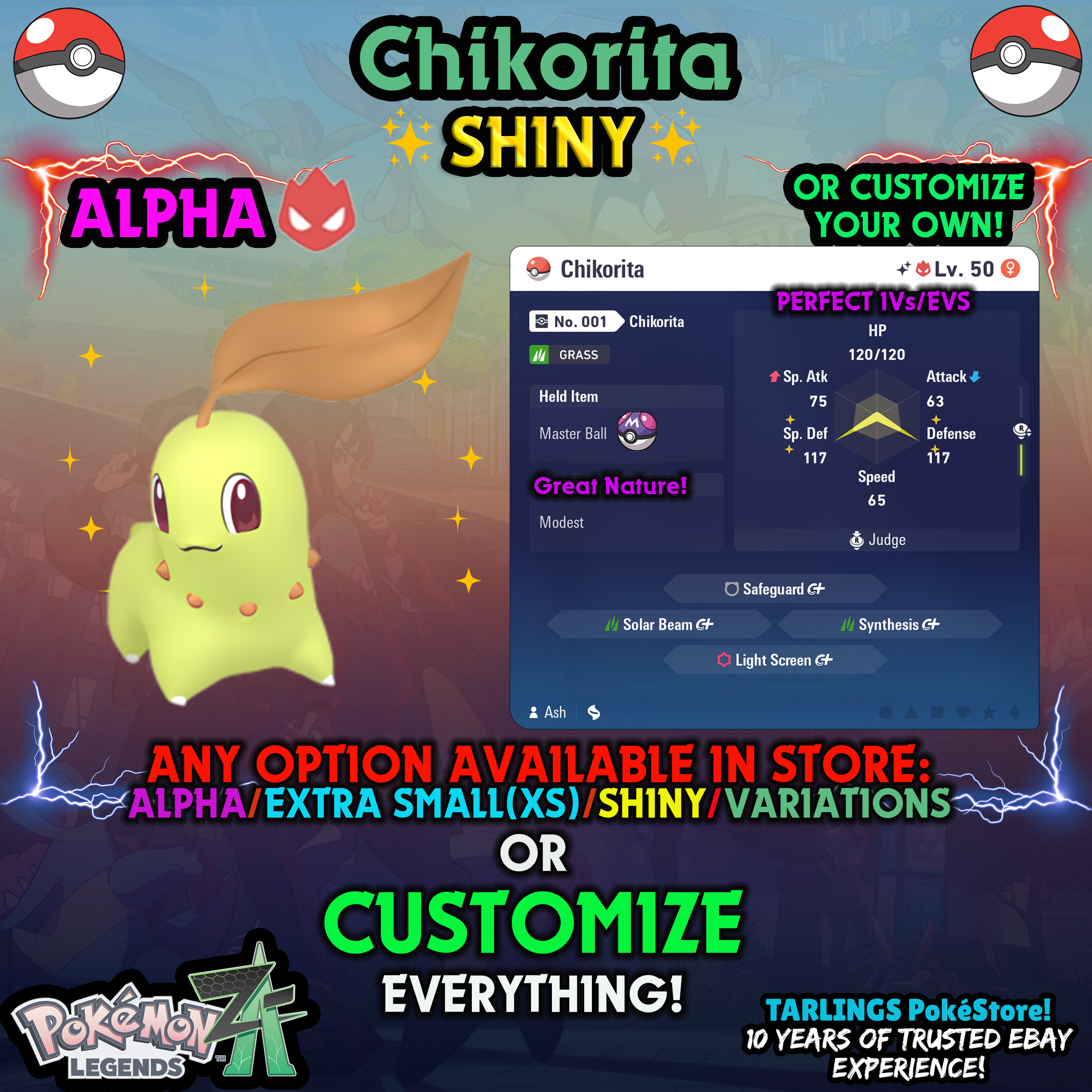 Pokemon Legends ZA π Chikorita - SHINY/NON-SHINY/ALPHAS/X-SMALL β¨ OR CUSTOM β¨ - Picture 13 of 20