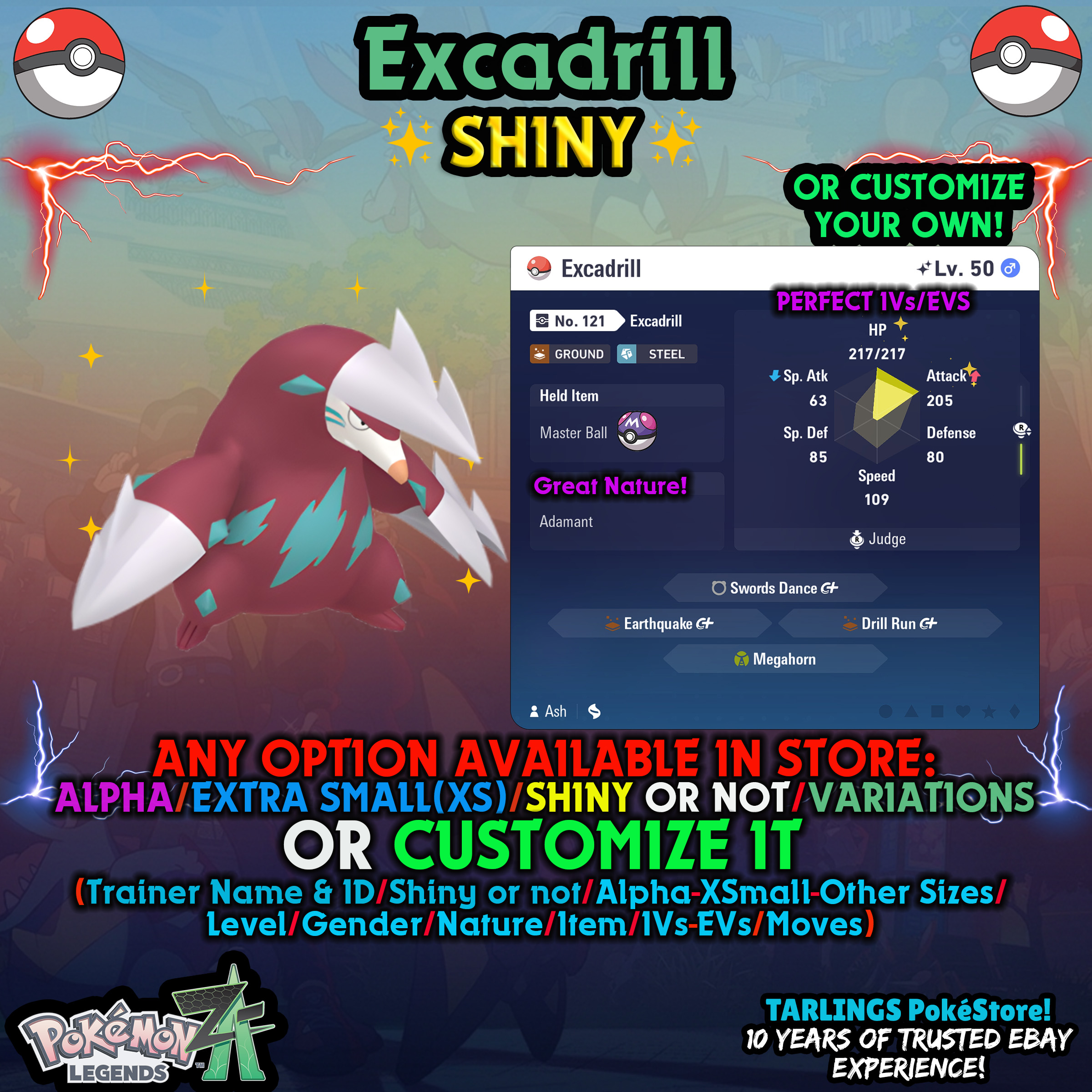 Pokemon Legends ZA 🐉 Excadrill - SHINY/NON/ALPHAS/XS/BUNDLES