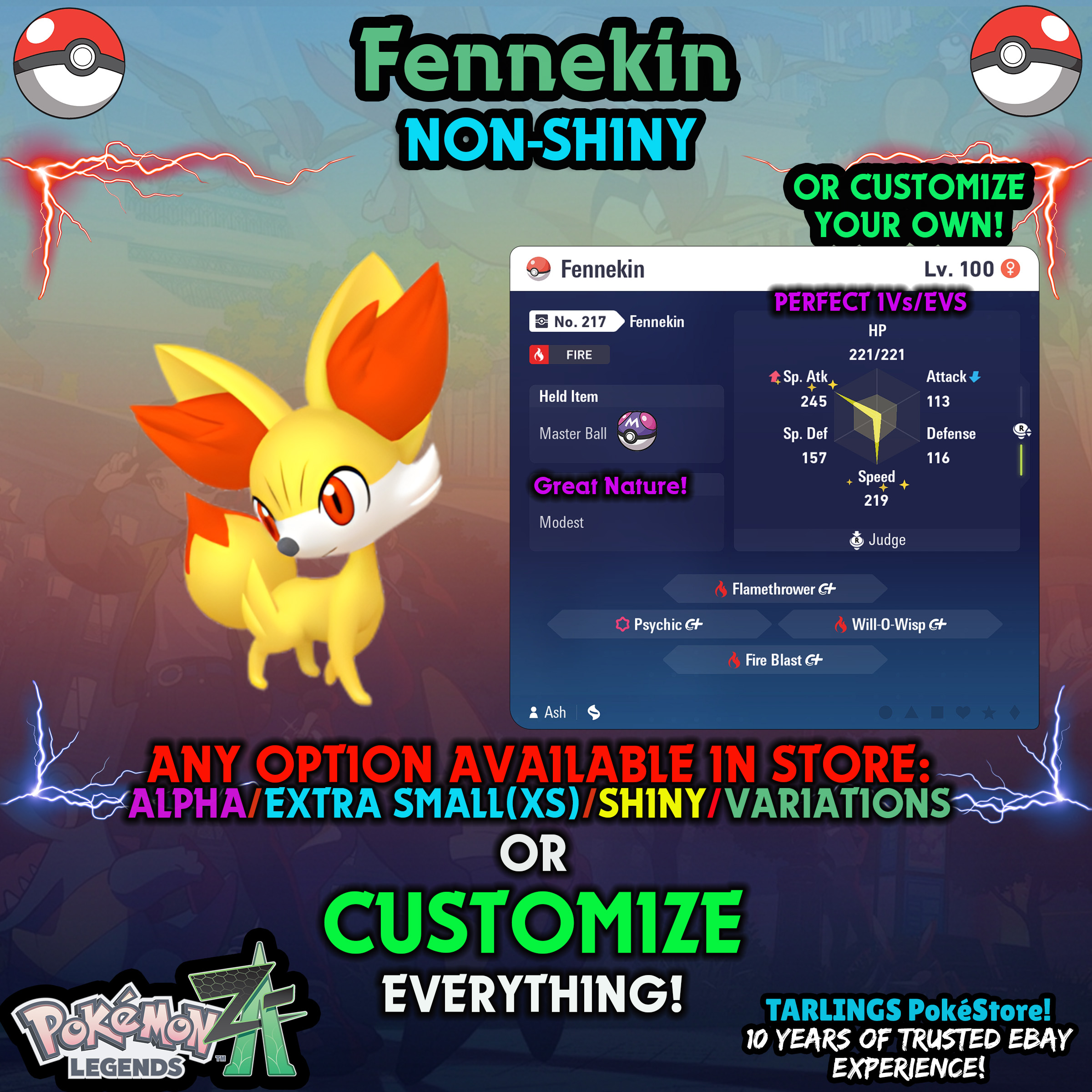 Pokemon Legends ZA π Fennekin - SHINY/NON-SHINY/ALPHAS/X-SMALL β¨ OR CUSTOM β¨ - Picture 5 of 20