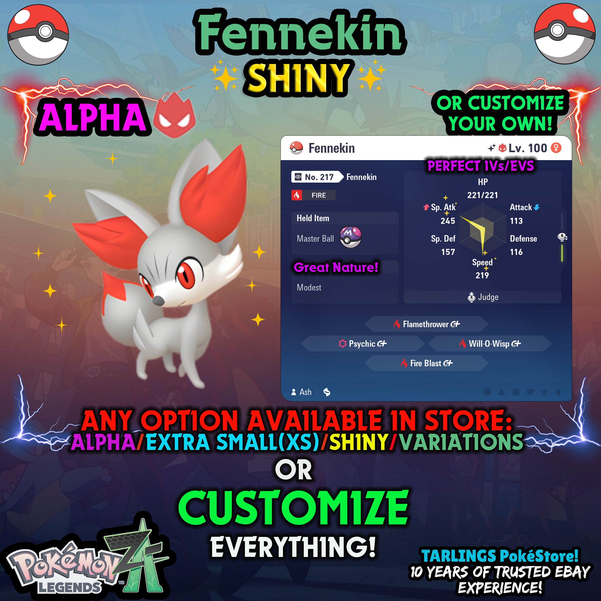 Pokemon Legends ZA π Fennekin - SHINY/NON-SHINY/ALPHAS/X-SMALL β¨ OR CUSTOM β¨ - Picture 14 of 20