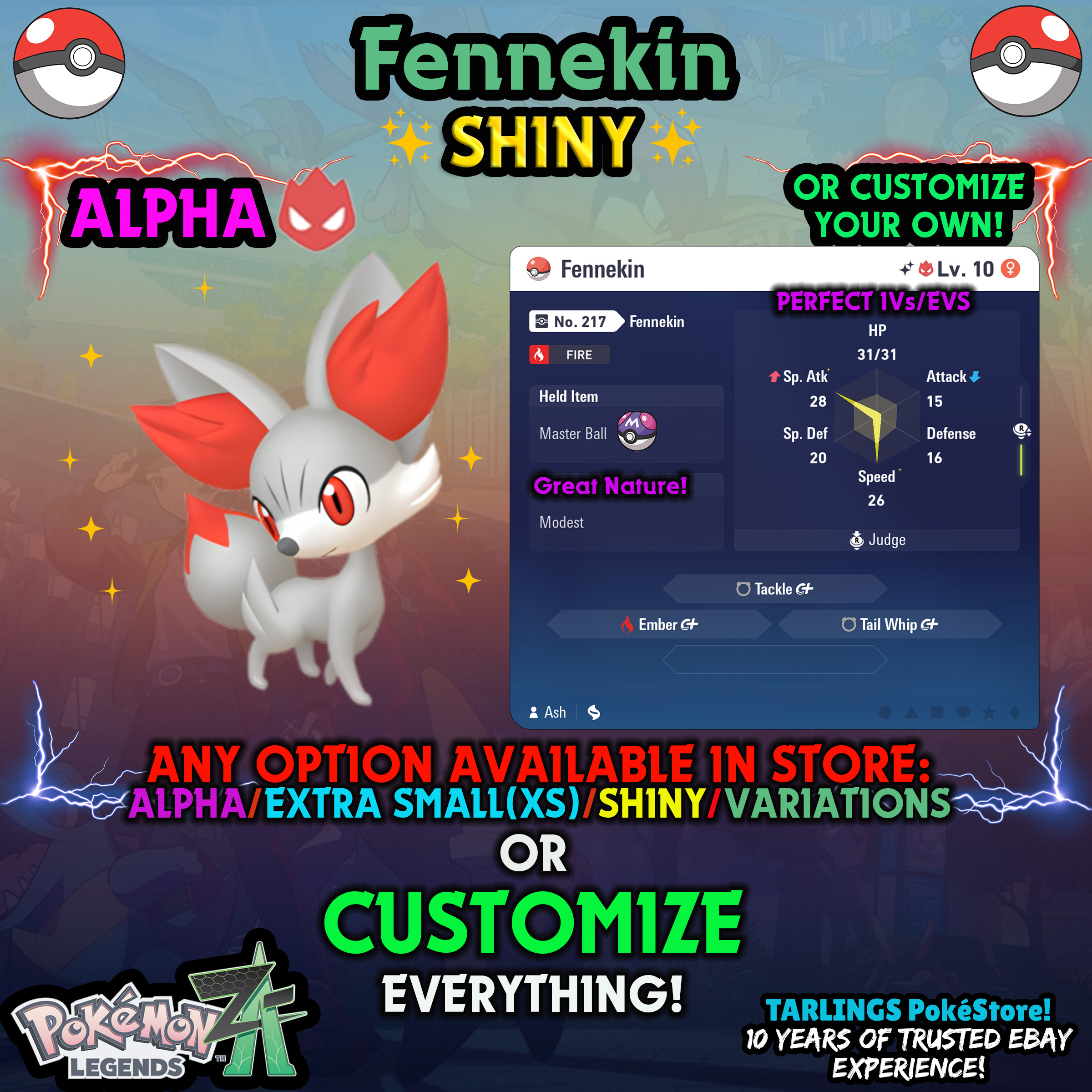 Pokemon Legends ZA π Fennekin - SHINY/NON-SHINY/ALPHAS/X-SMALL β¨ OR CUSTOM β¨ - Picture 12 of 20