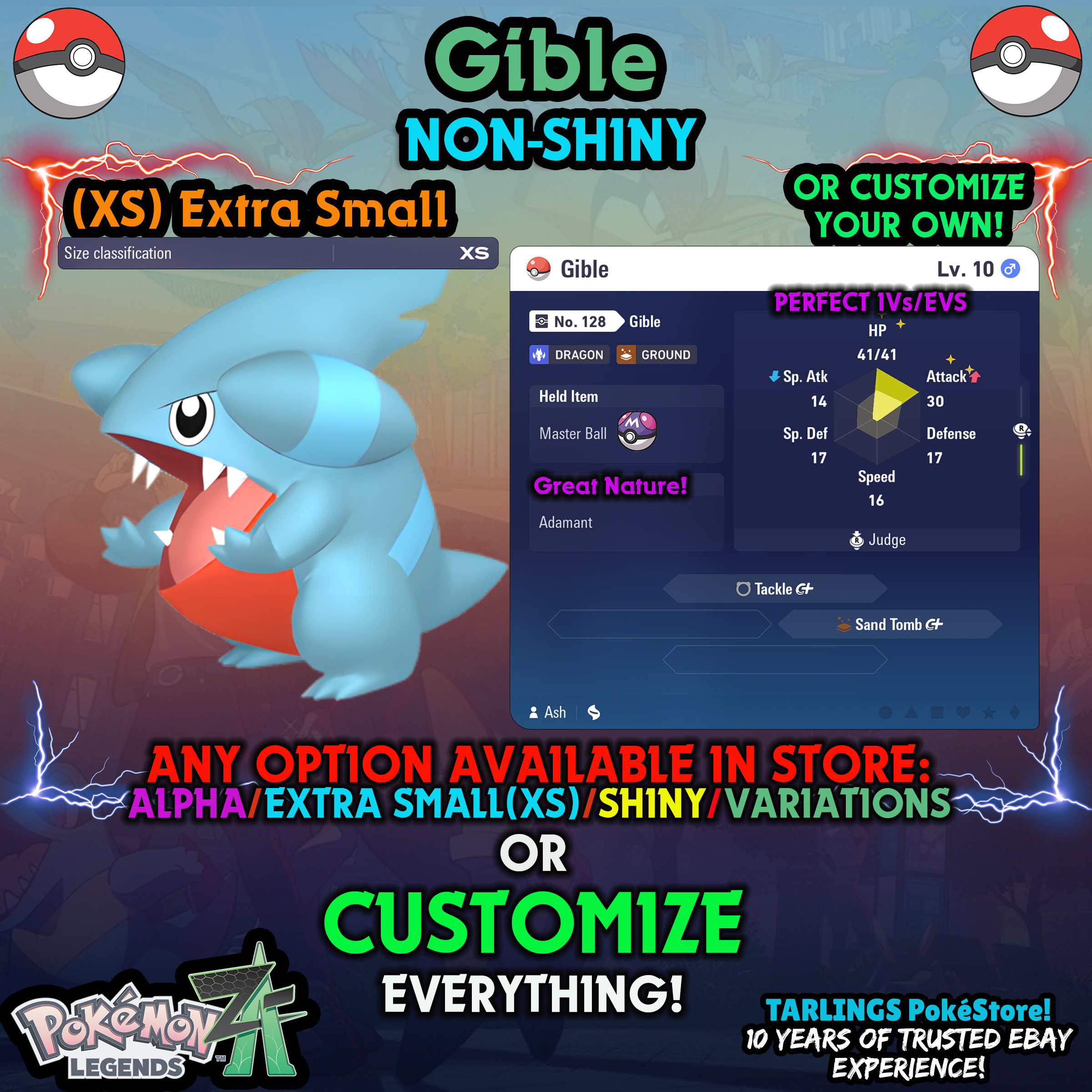 Pokemon Legends ZA π Gible - SHINY/NON-SHINY/ALPHAS/X-SMALL β¨ OR CUSTOM β¨ - Picture 15 of 20