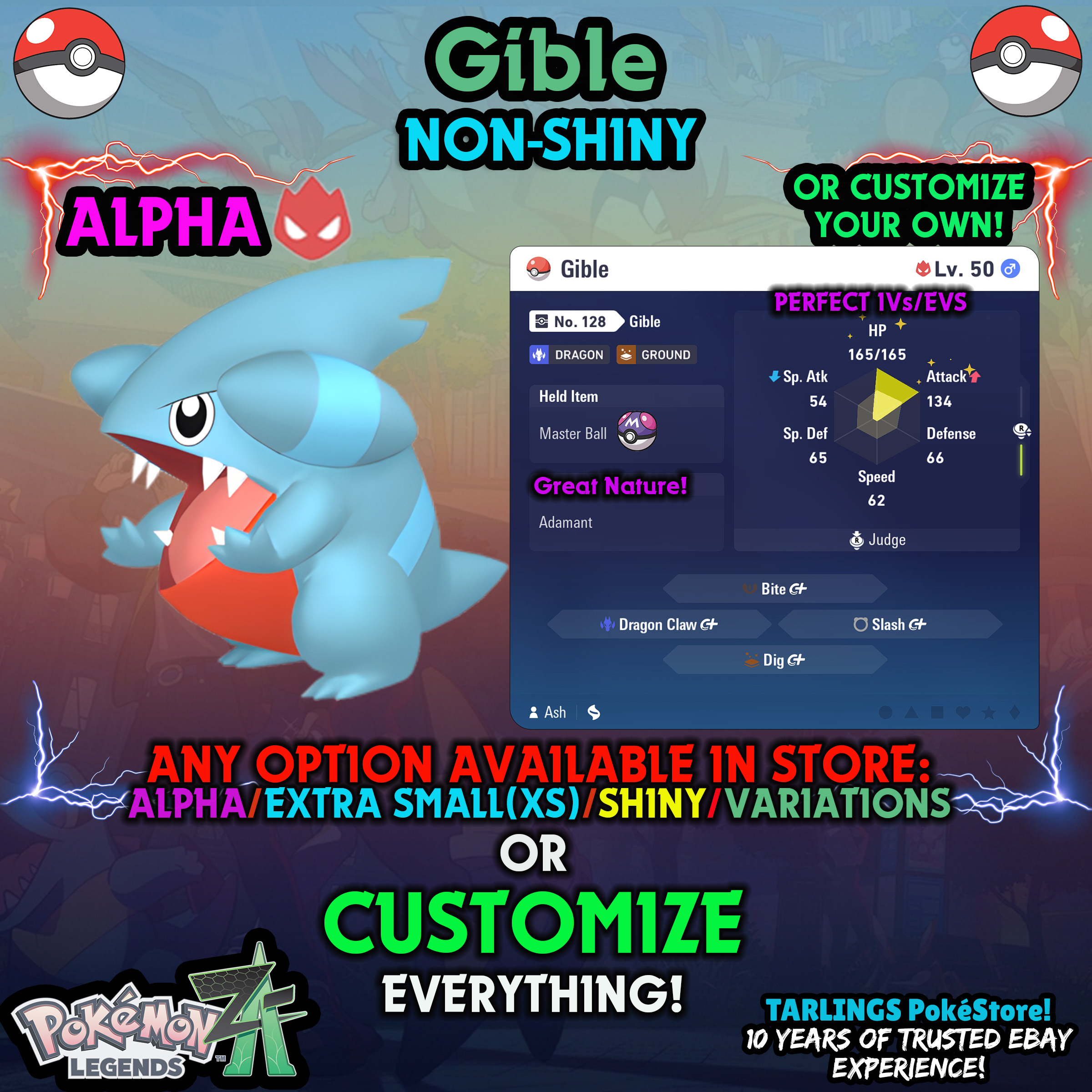 Pokemon Legends ZA π Gible - SHINY/NON-SHINY/ALPHAS/X-SMALL β¨ OR CUSTOM β¨ - Picture 10 of 20