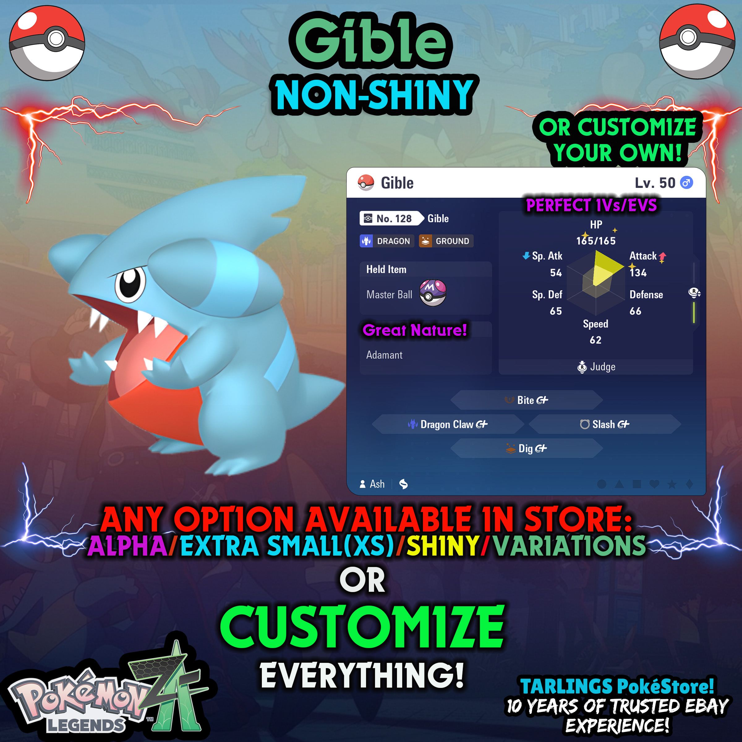 Pokemon Legends ZA π Gible - SHINY/NON-SHINY/ALPHAS/X-SMALL β¨ OR CUSTOM β¨ - Picture 4 of 20