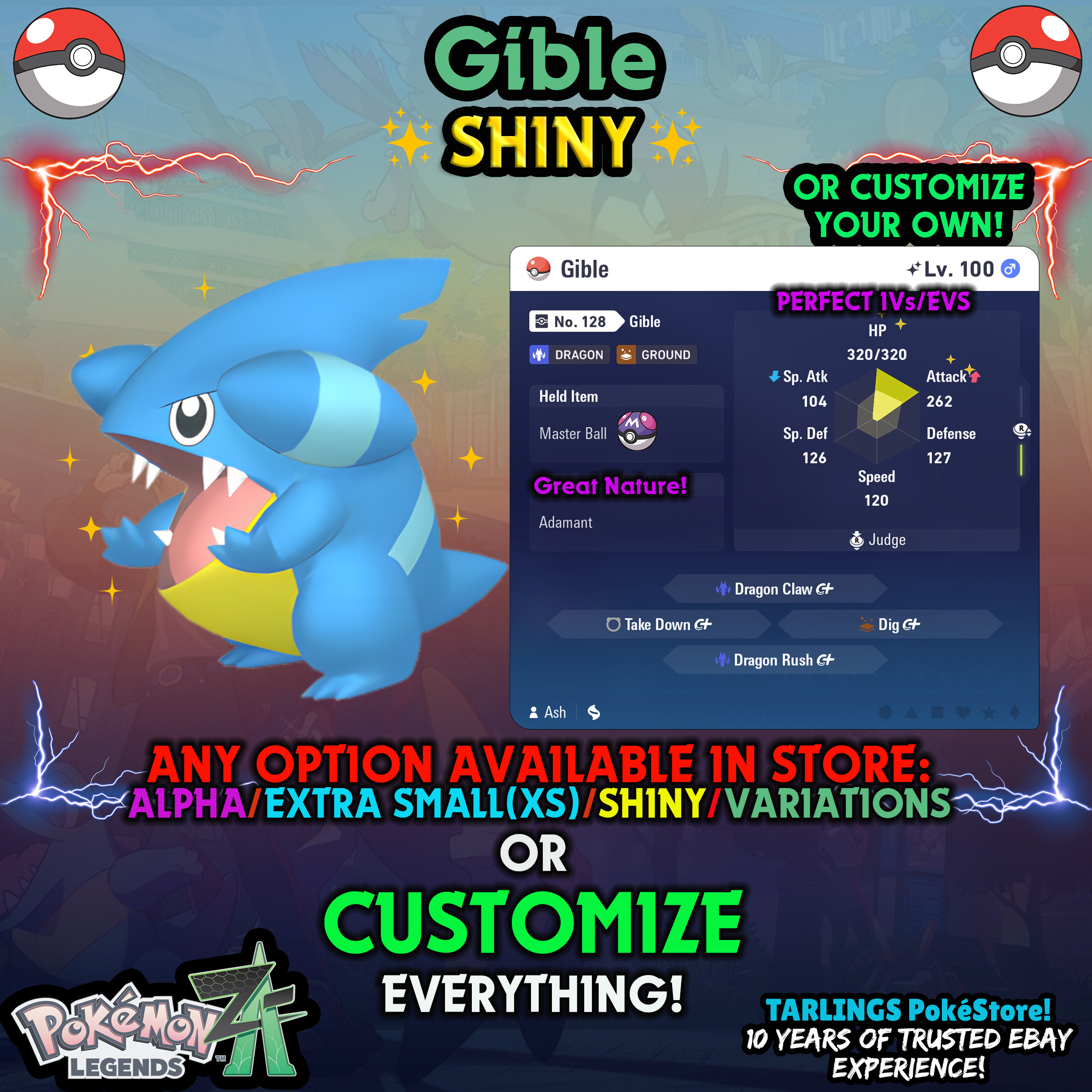 Pokemon Legends ZA π Gible - SHINY/NON-SHINY/ALPHAS/X-SMALL β¨ OR CUSTOM β¨ - Picture 8 of 20