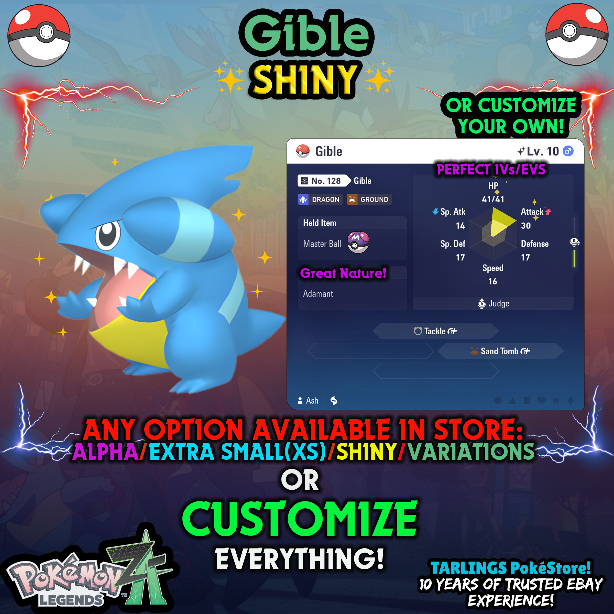Pokemon Legends ZA π Gible - SHINY/NON-SHINY/ALPHAS/X-SMALL β¨ OR CUSTOM β¨ - Picture 6 of 20
