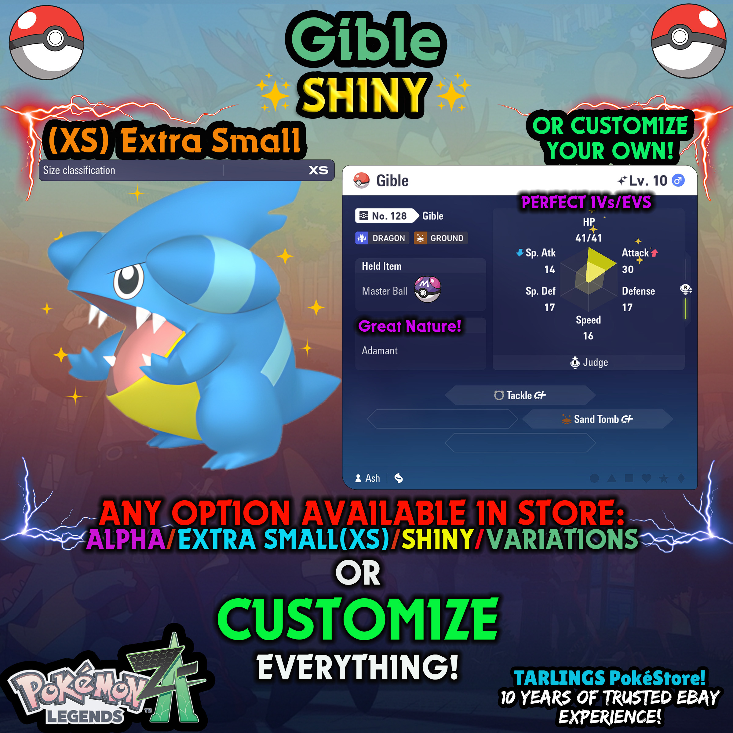 Pokemon Legends ZA π Gible - SHINY/NON-SHINY/ALPHAS/X-SMALL β¨ OR CUSTOM β¨ - Picture 18 of 20