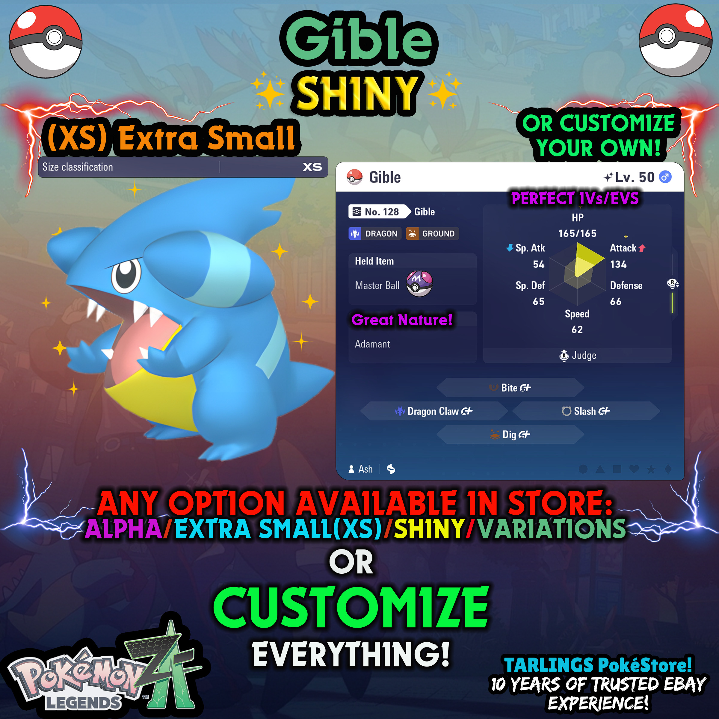 Pokemon Legends ZA π Gible - SHINY/NON-SHINY/ALPHAS/X-SMALL β¨ OR CUSTOM β¨ - Picture 19 of 20