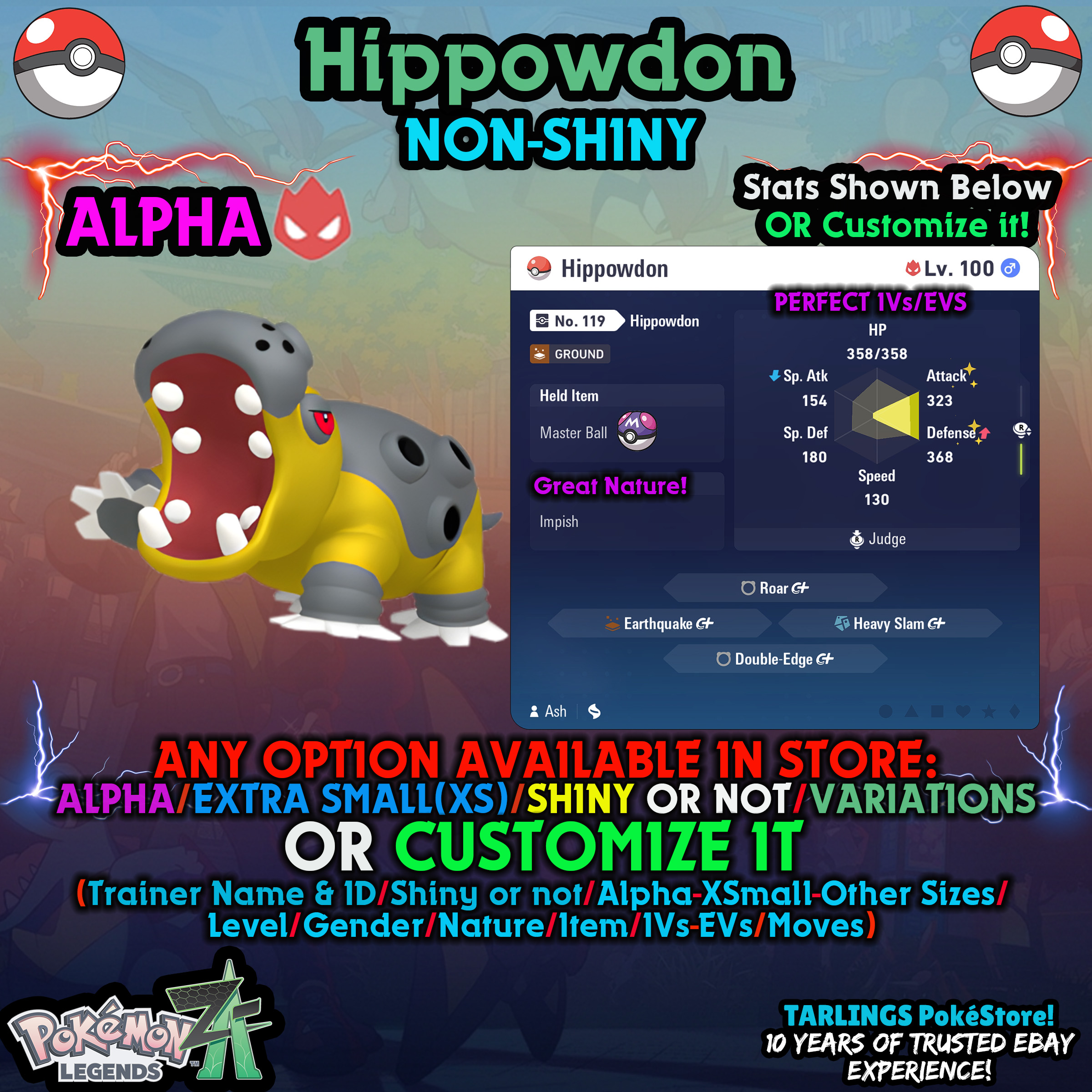 Pokemon Legends ZA 🐉 Hippowdon - SHINY/NON/ALPHAS/XS/BUNDLES