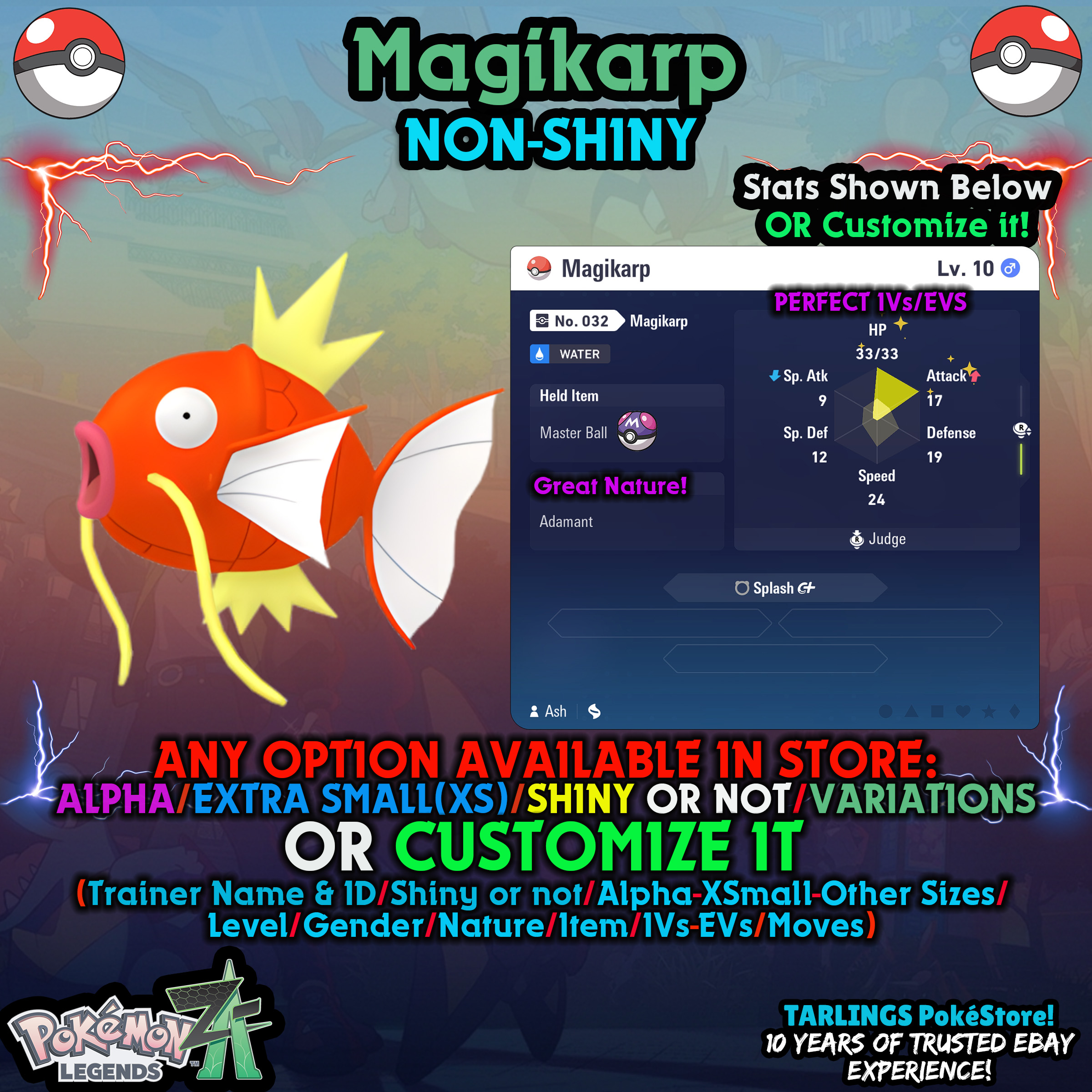 Pokemon Legenden ZA 🐉 Magikarp - SHINY or NON-SHINY ✨ IVs/Masterball/Customs ✨ - Bild 3 von 20