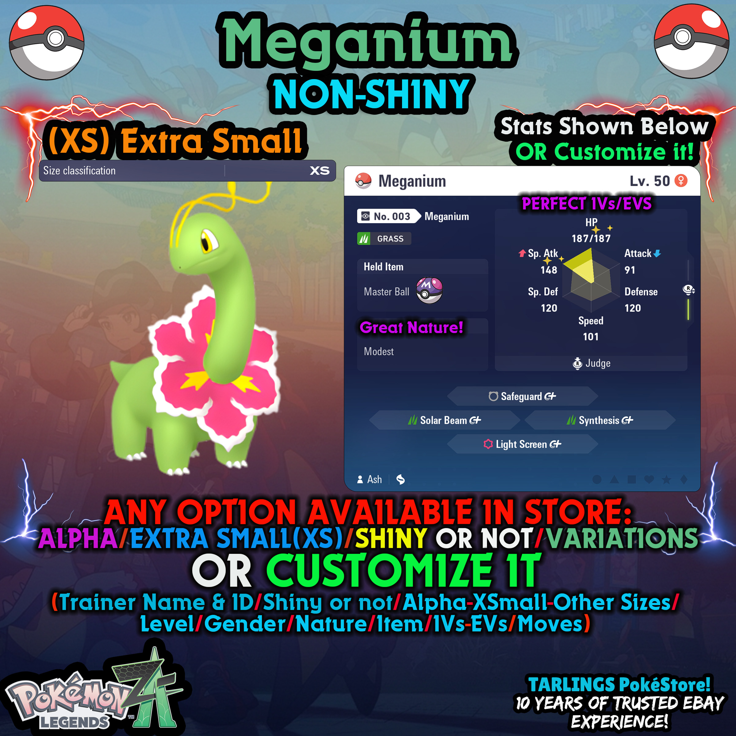 Pokémon Z-A - Méganium Shiny 6IV 31 ✨ Strat Baron Pour Nintendo Switch - Neuf Et Scellé !