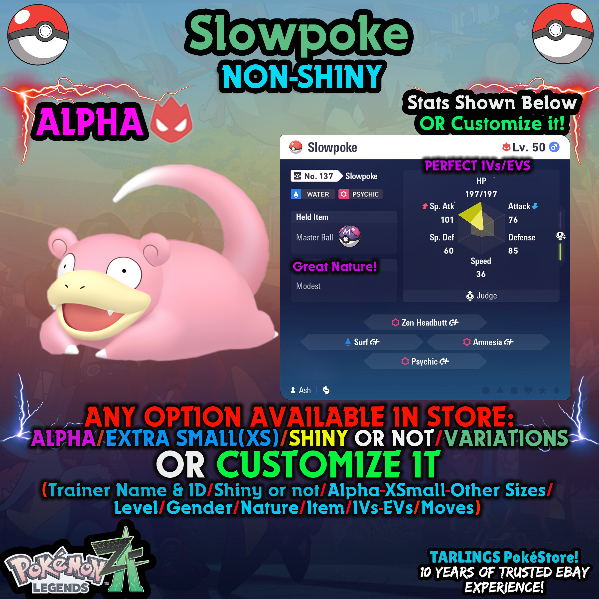 Pokemon Legends ZA 🐉 Slowpoke - SHINY/NON/ALPHAS/XS/BUNDLES ✨ OR