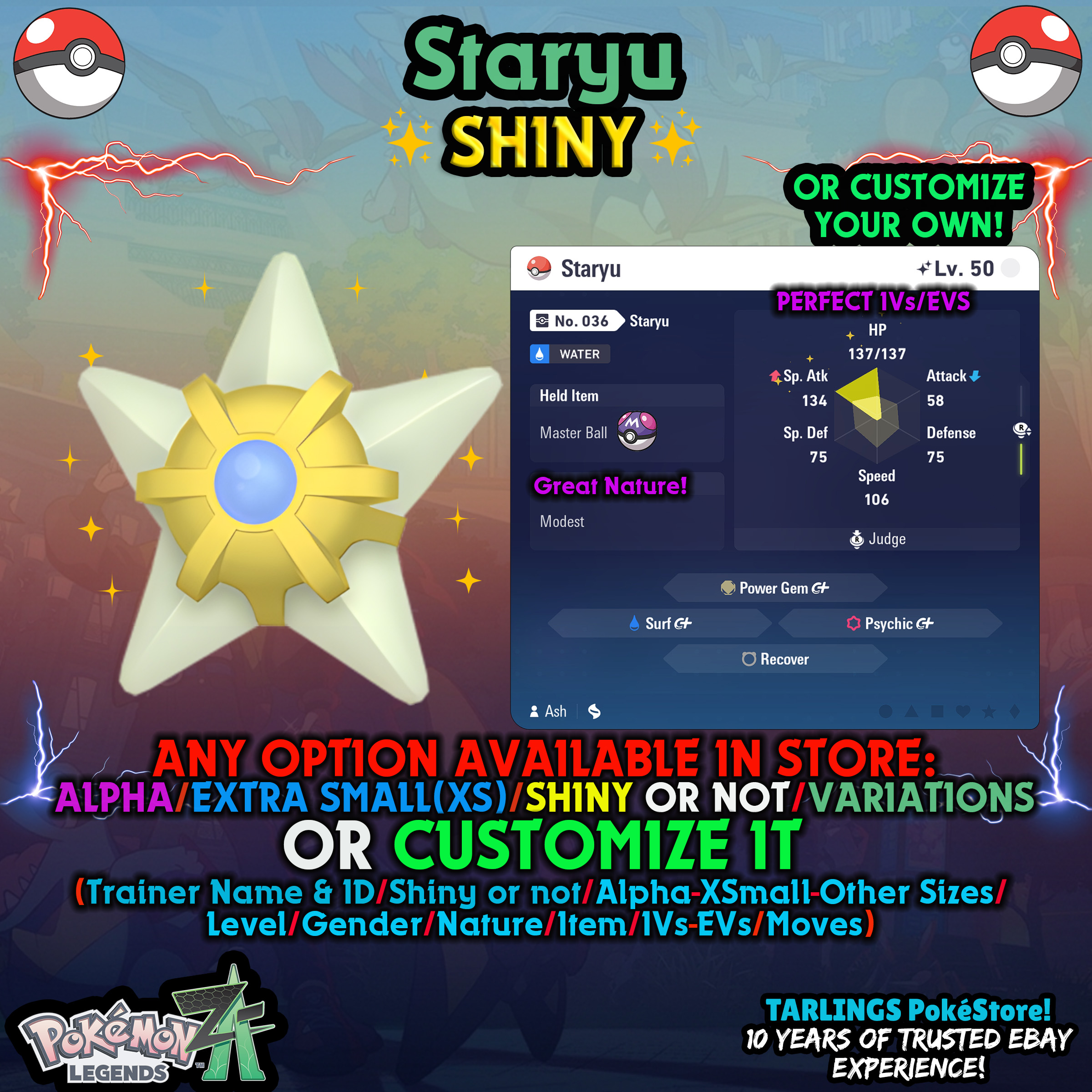 Pokemon Legends ZA 🐉 Staryu - SHINY/NON/ALPHAS/XS/BUNDLES ✨ OR