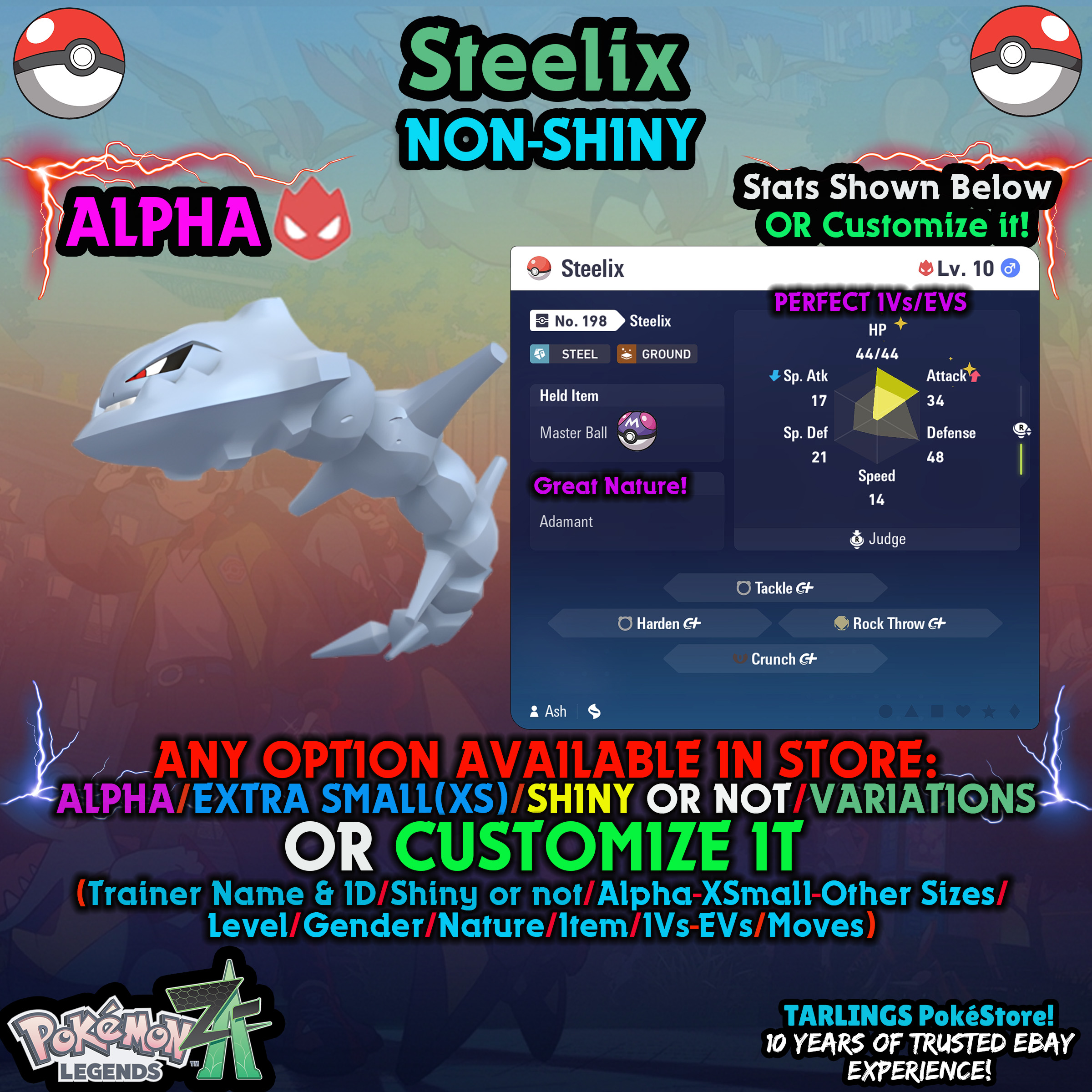Pokemon Legends ZA 🐉 Steelix - SHINY/NON/ALPHAS/XS/BUNDLES ✨ OR