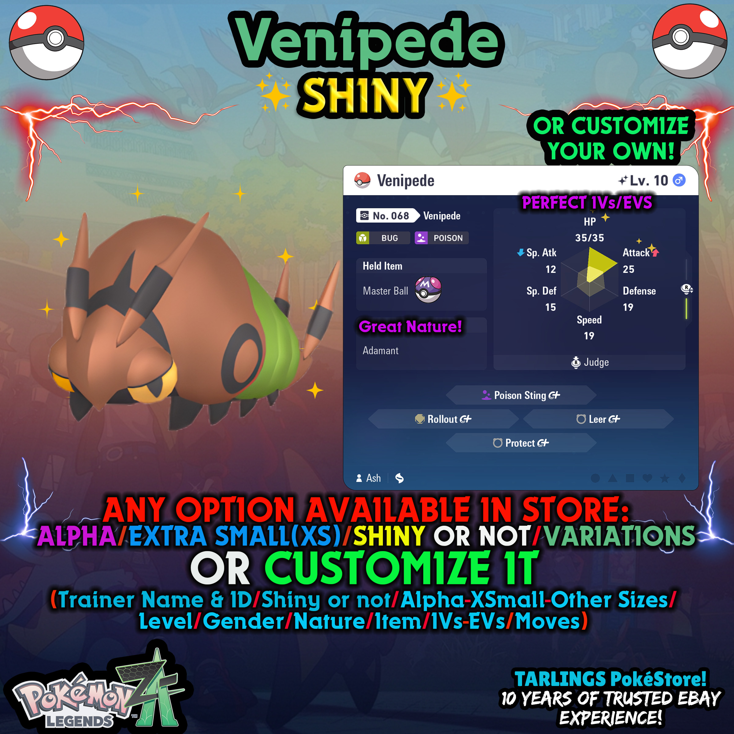 Pokemon Legends ZA π Venipede - SHINY/NON/ALPHAS/XS/BUNDLES β¨ OR CUSTOM β¨ - Picture 6 of 20